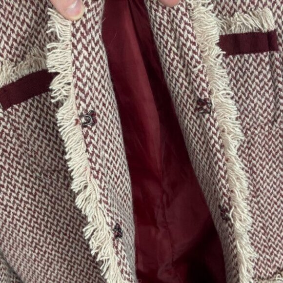 Cynthia Rowley Tweed Blazer Jacket Red Size Small Retro Fringe Bohemian Knit S - Picture 7 of 15